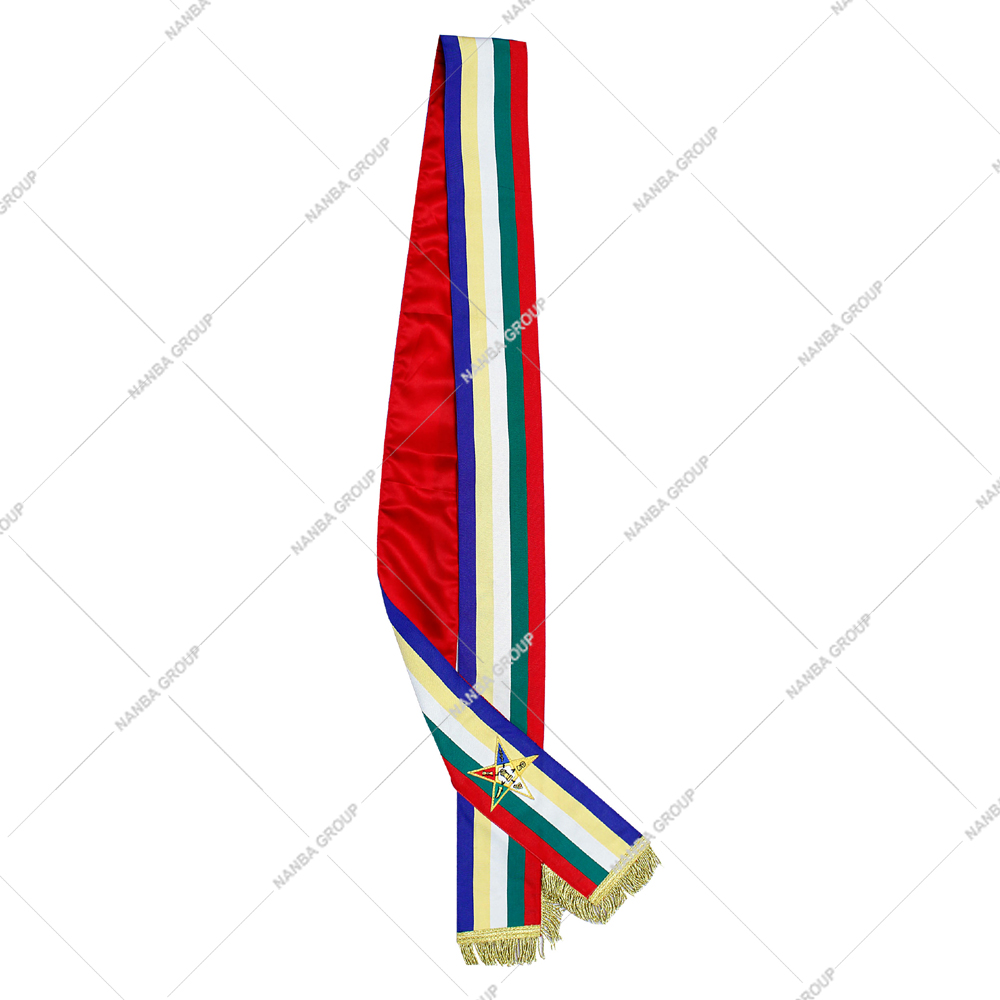 Nanba Group Watermark copy OES and Amaranth Reversible Sash Lined with Red Moire Ribbon, Order of Eastern Star Sashes, Front Multi-Colour - Image 1