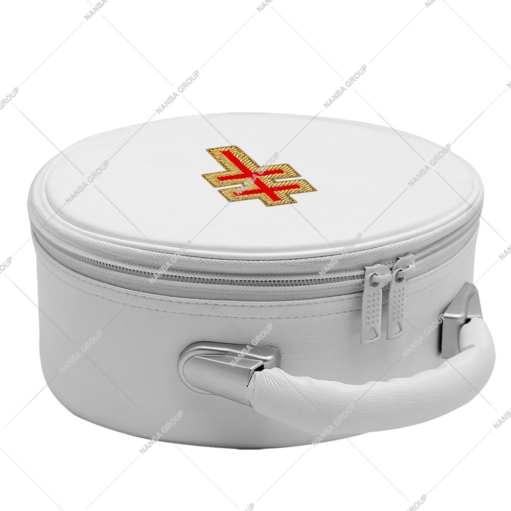 Photo-06 White 33rd Degree Scottish Rite Masonic Cap Crown Case Zipper Closure Lightweight Black Imitation Leather for Masonic Regalia - Image 1