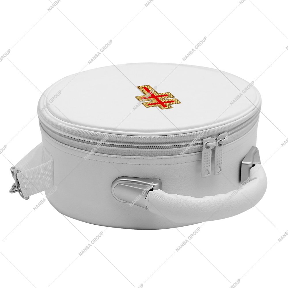 Photo-08 White Round EVA Hardcase with Zipper Closure and Embroidered 33rd Degree Scottish Rite Symbol Portable Storage Case - Image 1