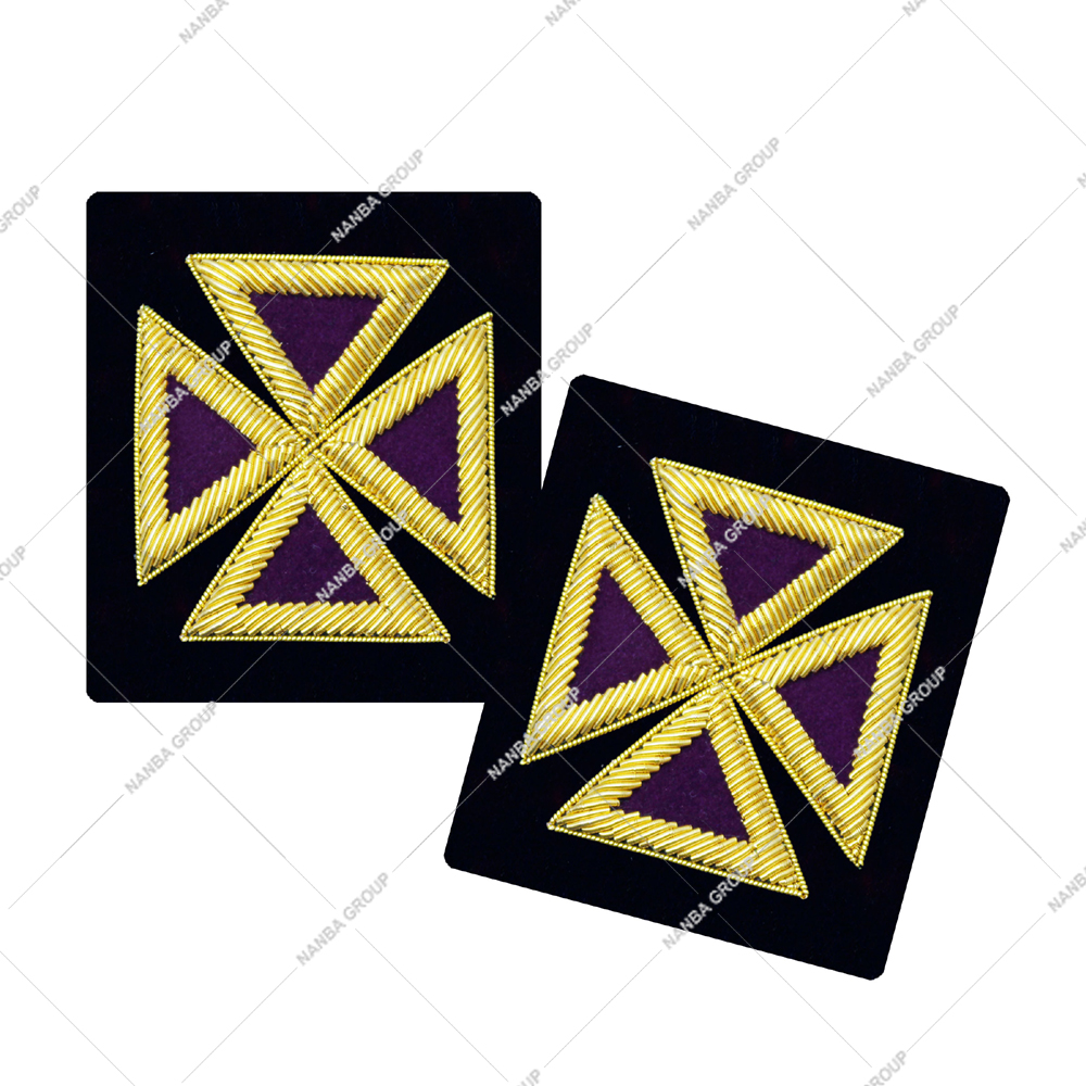 Photo-06 Past Grand Master Knights TemplarFrock Coat Sleeve Insignia Purple Gold | Hand Embroidered Knights Templar Chapeau Rosette - Image 1